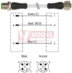 7000-40001-2230060 konektor M12/3-pin/vidl/přímý - kabel ŠE PUR/PVC 3x0,34mm2 L=0,6m - konektor M12/3-pin/zás/přímý