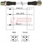 7000-40001-2230250 konektor M12/3-pin/vidl/přímý - kabel ŠE PUR/PVC 3x0,34mm2 L=2,5m - konektor M12/3-pin/zás/přímý