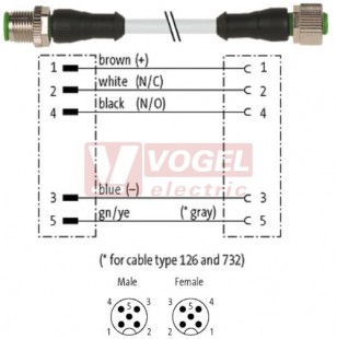 7000-40041-2150030 konektor M12/5-pin/vidl/přímý - kabel ŠE PVC 5x0,34mm2 L=0,30m - konektor M12/5-pin/zás/přímý