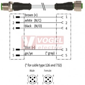 7000-40041-2150100 konektor M12/5-pin/vidl/přímý - kabel ŠE PVC 5x0,34mm2 L=1,0m - konektor M12/5-pin/zás/přímý