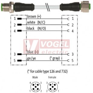 7000-40041-2150400 konektor M12/5-pin/vidl/přímý - kabel ŠE PVC 5x0,34mm2 L=4,0m - konektor M12/5-pin/zás/přímý