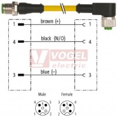 7000-40101-0230060 konektor M12/3-pin/vidl/přímý - kabel ŽL PUR/PVC 3x0,34mm2 L=0,6m - konektor M12/3-pin/zás/úhlový