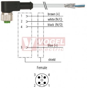 7000-13261-3302000 konektor M12/4-pin/zás/úhlový - kabel ŠE PVC 4x0,34mm2 L=20,0m - volný konec