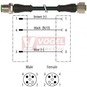 7000-40001-6230030 konektor M12/3-pin/vidl/přímý - kabel ČE PUR/PVC 3x0,34mm2 L=0,3m - konektor M12/3-pin/zás/přímý