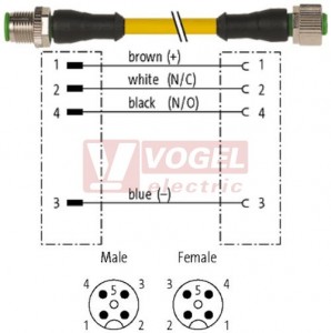 7000-40021-0140030 konektor M12/4-pin/vidl/přímý - kabel ŽL PVC 4x0,34mm2 L=0,3m - konektor M12/4-pin/zás/přímý