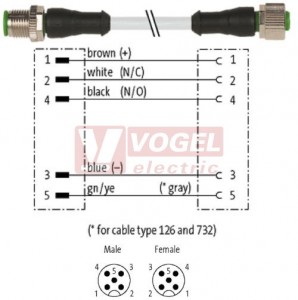 7000-40041-2350030 konektor M12/5-pin/vidl/přímý - kabel ŠE PUR do vlečného řetězu 5x0,34mm2 L=0,3m - konektor M12/5-pin/zás/přímý