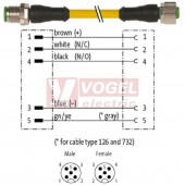7000-40041-0250030 konektor M12/5-pin/vidl/přímý - kabel ŽL PUR/PVC 5x0,34mm2 L=0,3m - konektor M12/5-pin/zás/přímý