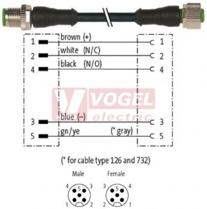 7000-40041-6250030 konektor M12/5-pin/vidl/přímý - kabel ČE PUR/PVC 5x0,34mm2 L=0,3m - konektor M12/5-pin/zás/přímý