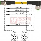 7000-40121-0241000 konektor M12/4-pin/vidl/přímý - kabel ŽL PUR/PVC 4x0,34mm2 L=10,0m - konektor M12/4-pin/zás/úhlový