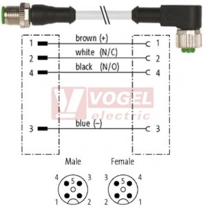 7000-40121-2240750 konektor M12/4-pin/vidl/přímý - kabel ŠE PUR/PVC 4x0,34mm2 L=7,5m - konektor M12/4-pin/zás/úhlový