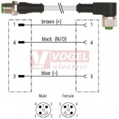 7000-40101-2230200 konektor M12/3-pin/vidl/přímý - kabel ŠE PUR/PVC 3x0,34mm2 L=2,0m - konektor M12/3-pin/zás/úhlový