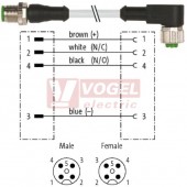 7000-40121-8621500 konektor M12/4-pin/vidl/přímý - kabel ŠE PUR do vlečného řetězu 4x0,75mm2 L=15,0m - konektor M12/4-pin/zás/úhlový