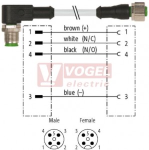 7000-40201-2240030 konektor M12/4-pin/vidl/úhlový - kabel ŠE PUR/PVC 4x0,34mm2 L=0,3m - konektor M12/4-pin/zás/přímý