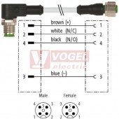 7000-40201-2240250 konektor M12/4-pin/vidl/úhlový - kabel ŠE PUR/PVC 4x0,34mm2 L=2,5m - konektor M12/4-pin/zás/přímý