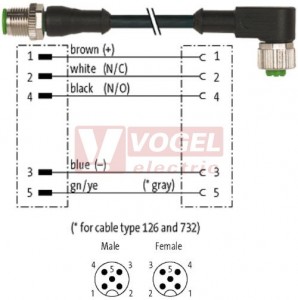7000-40141-6350060 konektor M12/5-pin/vidl/přímý - kabel ČE PUR do vlečného řetězu 5x0,34mm2 L=0,6m - konektor M12/5-pin/zás/úhlový