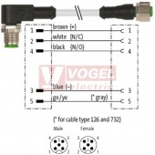7000-40221-2250030 konektor M12/5-pin/vidl/úhlový - kabel ŠE PUR/PVC 5x0,34mm2 L=0,3m - konektor M12/5-pin/zás/přímý