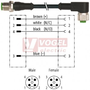 7000-40121-6240030 konektor M12/4-pin/vidl/přímý - kabel ČE PUR/PVC 4x0,34mm2 L=0,3m - konektor M12/4-pin/zás/úhlový