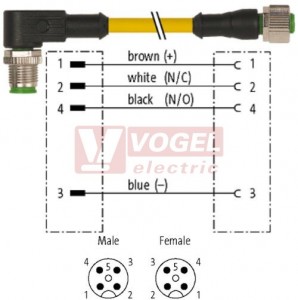 7000-40201-0140030 konektor M12/4-pin/vidl/úhlový - kabel ŽL PVC 4x0,34mm2 L=0,3m - konektor M12/4-pin/zás/přímý