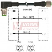 7000-40171-6230030 konektor M12/3-pin/vidl/úhlový - kabel ČE PUR/PVC 3x0,34mm2 L=0,3m - konektor M12/3-pin/zás/přímý