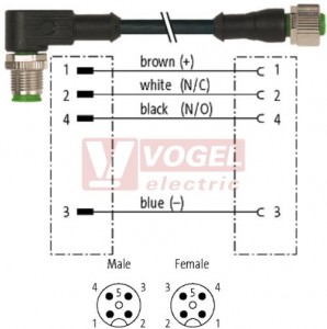 7000-40201-6240300 konektor M12/4-pin/vidl/úhlový - kabel ČE PUR/PVC 4x0,34mm2 L=3,0m - konektor M12/4-pin/zás/přímý