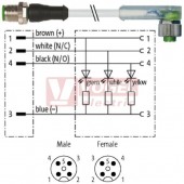 7000-40341-2342000 konektor M12/4-pin/vidl/přímý - kabel ŠE PUR do vlečného řetězu 4x0,34mm2 L=20,0m - konektor M12/4-pin/3xLED/zás/úhlový