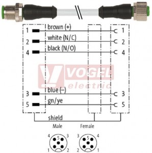 7000-40521-3480030 konektor M12/5-pin/vidl/přímý - kabel ŠE PVC 5x0,34mm2 L=0,3m - konektor M12/5-pin/zás/přímý
