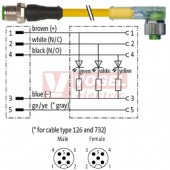 7000-40361-0351500 konektor M12/5-pin/vidl/přímý - kabel ŽL PUR do vlečného řetězu 5x0,34mm2 L=15,0m - konektor M12/5-pin/3xLED/zás/úhlový