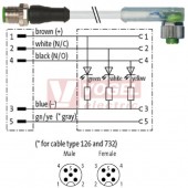 7000-40361-2351500 konektor M12/5-pin/vidl/přímý - kabel ŠE PUR do vlečného řetězu 5x0,34mm2 L=15,0m - konektor M12/5-pin/3xLED/zás/úhlový
