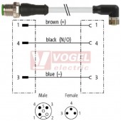 7000-40601-2201000 konektor M12/3-pin/vidl/přímý - kabel ŠE PUR/PVC 3x0,25mm2 L=10,0m - konektor M8/3-pin/zás/úhlový