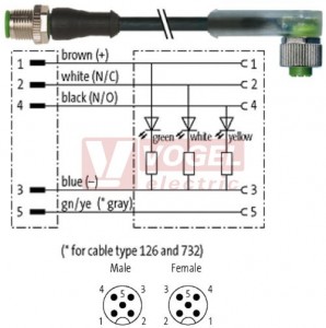 7000-40361-6550150 konektor M12/5-pin/vidl/přímý - kabel ČE PUR svařovny 5x0,34mm2 L=1,5m - konektor M12/5-pin/3xLED/zás/úhlový