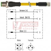 7000-40561-0201000 konektor M12/3-pin/vidl/přímý - kabel ŽL PUR/PVC 3x0,25mm2 L=10,0m - konektor M8/3-pin/zás/přímý