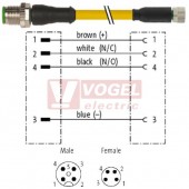 7000-40581-0210030 konektor M12/4-pin/vidl/přímý - kabel ŽL PUR/PVC 4x0,25mm2 L=0,3m - konektor M8/4-pin/zás/přímý