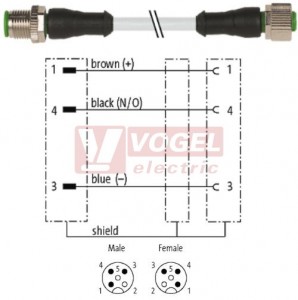 7000-40481-3170030 konektor M12/3-pin/vidl/přímý - kabel ŠE PVC 3x0,34mm2 L=0,3m - konektor M12/3-pin/zás/přímý
