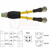 7000-40701-0130015 rozbočovací Y konektor M12/4-pin/vidl/přímý - kabel ŽL PVC 3x0,34mm2 L=0,15m - 2x  konektor M12/3-pin/zás/přímý