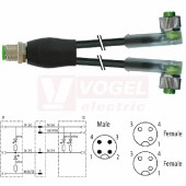 7000-40781-6230060 rozbočovací Y konektor M12/4-pin/vidl/přímý - kabel ČE PUR/PVC 3x0,34mm2 L=0,6m - 2x konektor M12/3-pin/2xLED/zás/úhlový
