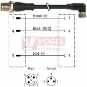 7000-40601-6200200 konektor M12/3-pin/vidl/přímý - kabel ČE PUR/PVC 3x0,25mm2 L=2,0m - konektor M8/3-pin/zás/úhlový