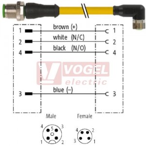 7000-40621-0210060 konektor M12/4-pin/vidl/přímý - kabel ŽL PUR/PVC 4x0,25mm2 L=0,6m - konektor M8/4-pin/zás/úhlový