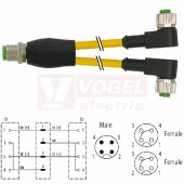 7000-40761-0230200 rozbočovací Y konektor M12/4-pin/vidl/přímý - kabel ŽL PUR/PVC 3x0,34mm2 L=2m - 2x konektor M12/4-pin/zás/úhlový