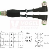 7000-40761-6130030 rozbočovací Y konektor M12/4-pin/vidl/přímý - kabel ČE PVC 3x0,34mm2 L=0,3m - 2x  konektor M12/4-pin/zás/úhlový