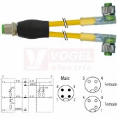 7000-40781-0230060 rozbočovací Y konektor M12/4-pin/vidl/přímý - kabel ŽL PUR/PVC 3x0,34mm2 L=0,6m - 2x konektor M12/3-pin/2xLED/zás/úhlový