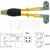 7000-40781-0230150 rozbočovací Y konektor M12/4-pin/vidl/přímý - kabel ŽL PUR/PVC 3x0,34mm2 L=1,5m - 2x konektor M12/3-pin/2xLED/zás/úhlový