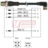7000-40621-6210300 konektor M12/4-pin/vidl/přímý - kabel ČE PUR/PVC 4x0,25mm2 L=3,0m - konektor M8/4-pin/zás/úhlový