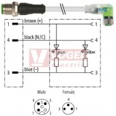 7000-40641-2200200 konektor M12/3-pin/vidl/přímý - kabel ŠE PUR/PVC 3x0,25mm2 L=2,0m - konektor M8/3-pin/2xLED/zás/úhlový