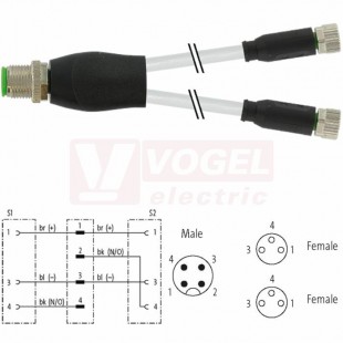 7000-40821-2100150 rozbočovací Y konektor M12/4-pin/vidl/přímý - kabel ŠE PVC 3x0,25mm2 L=1,5m - 2x konektor M8/3-pin/zás/přímý
