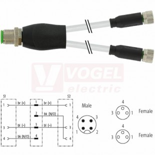 7000-40821-2300500 rozbočovací Y konektor M12/4-pin/vidl/přímý - kabel ŠE PUR 3x0,25mm2 L=5m - 2x konektor M8/3-pin/zás/přímý