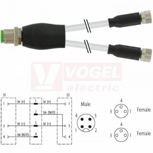 7000-40821-2300500 rozbočovací Y konektor M12/4-pin/vidl/přímý - kabel ŠE PUR 3x0,25mm2 L=5m - 2x konektor M8/3-pin/zás/přímý
