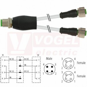 7000-40721-2530200 rozbočovací Y konektor M12/4-pin/vidl/přímý - kabel ŠE PUR do svařovny 3x0,34mm2 L=2m - 2x  konektor M12/4-pin/zás/přímý