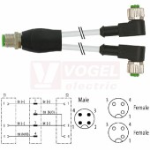 7000-40741-2230030 rozbočovací Y konektor M12/4-pin/vidl/přímý - kabel ŠE PUR/PVC 3x0,34mm2 L=0,3m - 2x konektor M12/3-pin/zás/úhlový