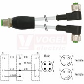 7000-40741-2230060 rozbočovací Y konektor M12/4-pin/vidl/přímý - kabel ŠE PUR/PVC 3x0,34mm2 L=0,6m - 2x konektor M12/3-pin/zás/úhlový