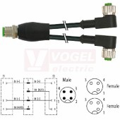 7000-40741-6230100 rozbočovací Y konektor M12/4-pin/vidl/přímý - kabel ČE PUR/PVC 3x0,34mm2 L=1m - 2x konektor M12/3-pin/zás/úhlový